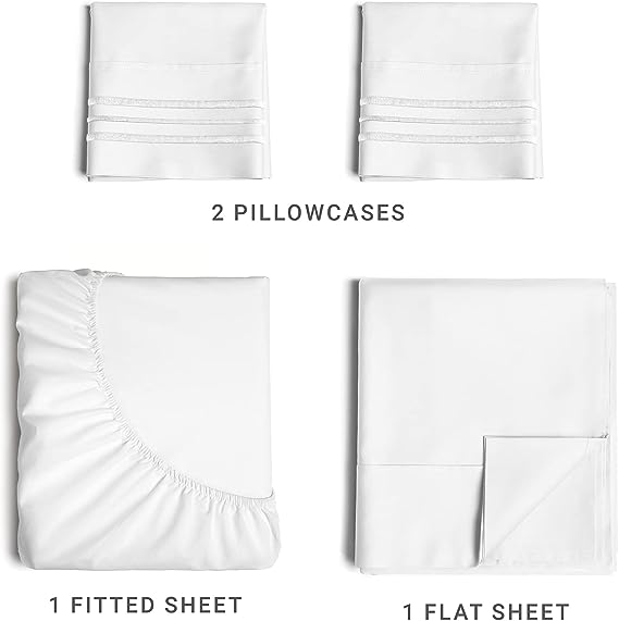 Queen Size 4 Piece Sheet Set - Comfy Breathable & Cooling Sheets - Hotel Luxury Bed Sheets for Women & Men - Deep Pockets, Easy-Fit, Extra Soft & Wrinkle Free Sheets - White