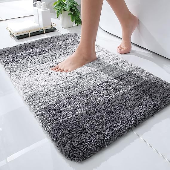 Luxury Bathroom Rugs Mat 30x20, Extra Soft and Absorbent Microfiber Bath Rugs, Non-Slip Plush Shaggy Bath Carpet, Machine Wash Dry, Bath Mat for Bathroom Floor, Tub and Shower, Grey