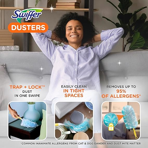 Swiffer Feather Dusters Multi-Surface Duster Refills, Bamboo, White, 18 count