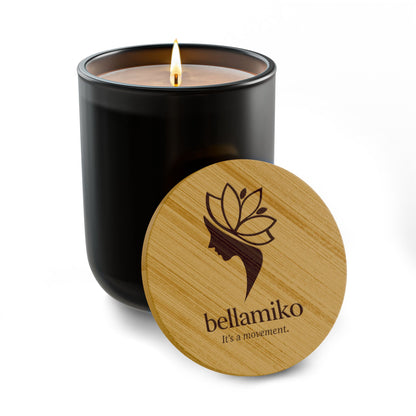Bellamiko Luxury 14 oz Soy Candle with Engraved Bamboo Lid | Long Burn Aromatherapy Candle | Premium Home Fragrance Gift
