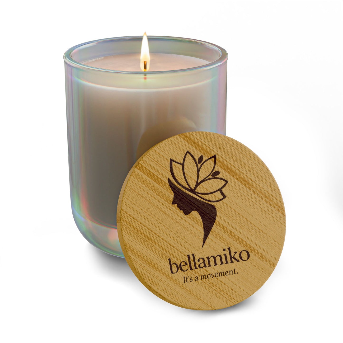 Bellamiko Luxury 14 oz Soy Candle with Engraved Bamboo Lid | Long Burn Aromatherapy Candle | Premium Home Fragrance Gift