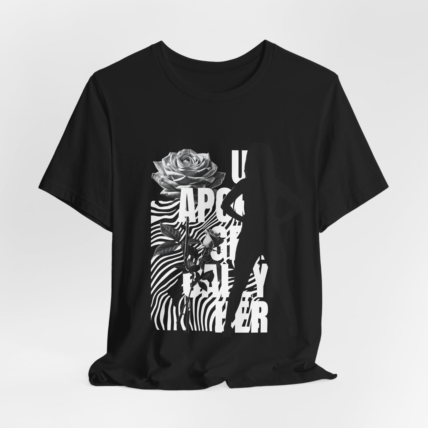 Apocalypse Rider Graphic Tee — Black Rose Zebra Silhouette T-Shirt
