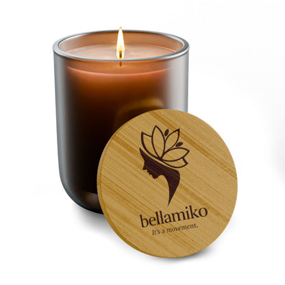Bellamiko Luxury 14 oz Soy Candle with Engraved Bamboo Lid | Long Burn Aromatherapy Candle | Premium Home Fragrance Gift