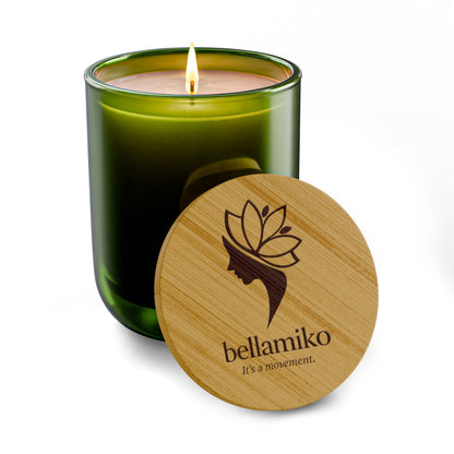 Bellamiko Luxury 14 oz Soy Candle with Engraved Bamboo Lid | Long Burn Aromatherapy Candle | Premium Home Fragrance Gift