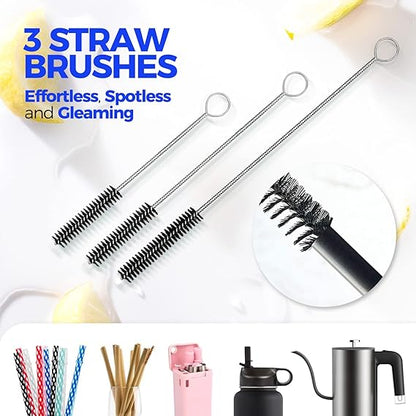 6 Pack Bottle Brush Fruit Vegetable Brushes Set, 14" Long Handle Stainless Steel Bottle Cleaner Brush, 3 Straw Brushes, 3-in-1 Bottle Cleaning Brush for Water Bottle, Baby Bottle, Straws Black