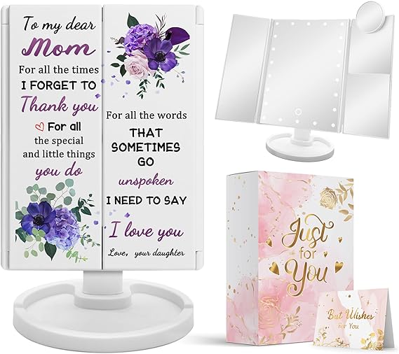 Gifts for Mom from Daughter on Mothers Day, Mom Gifts for Mothers Day, Birthday Gifts for Mom from Daughters & Son, Best Mom Ever Makeup Gifts, Mom Makeup Mirror with Lights Gifts