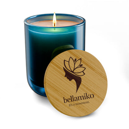 Bellamiko Luxury 14 oz Soy Candle with Engraved Bamboo Lid | Long Burn Aromatherapy Candle | Premium Home Fragrance Gift