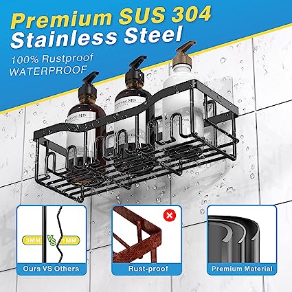 Adhesive Shower Caddy, 5 Pack Rustproof Stainless Steel Bath Organizers With Large Capacity, No Drilling Shelves for Bathroom Storage & Home Decor