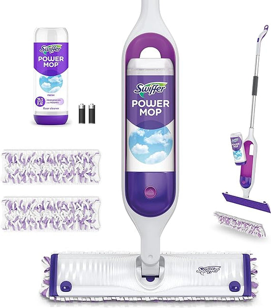 PowerMop Multi-Surface Mop Kit forg Floor Cleaning, Fresh Scent, Mopping Kit Includes PowerMop, 2 Mopping Pad Refills, 1 Floor Cleaning Solution with Fresh Scent and 2 Batteries