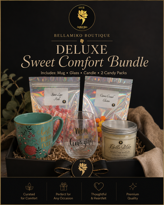 Deluxe Sweet Comfort Bundle – Mug, Glass, Candle & Candy Packs