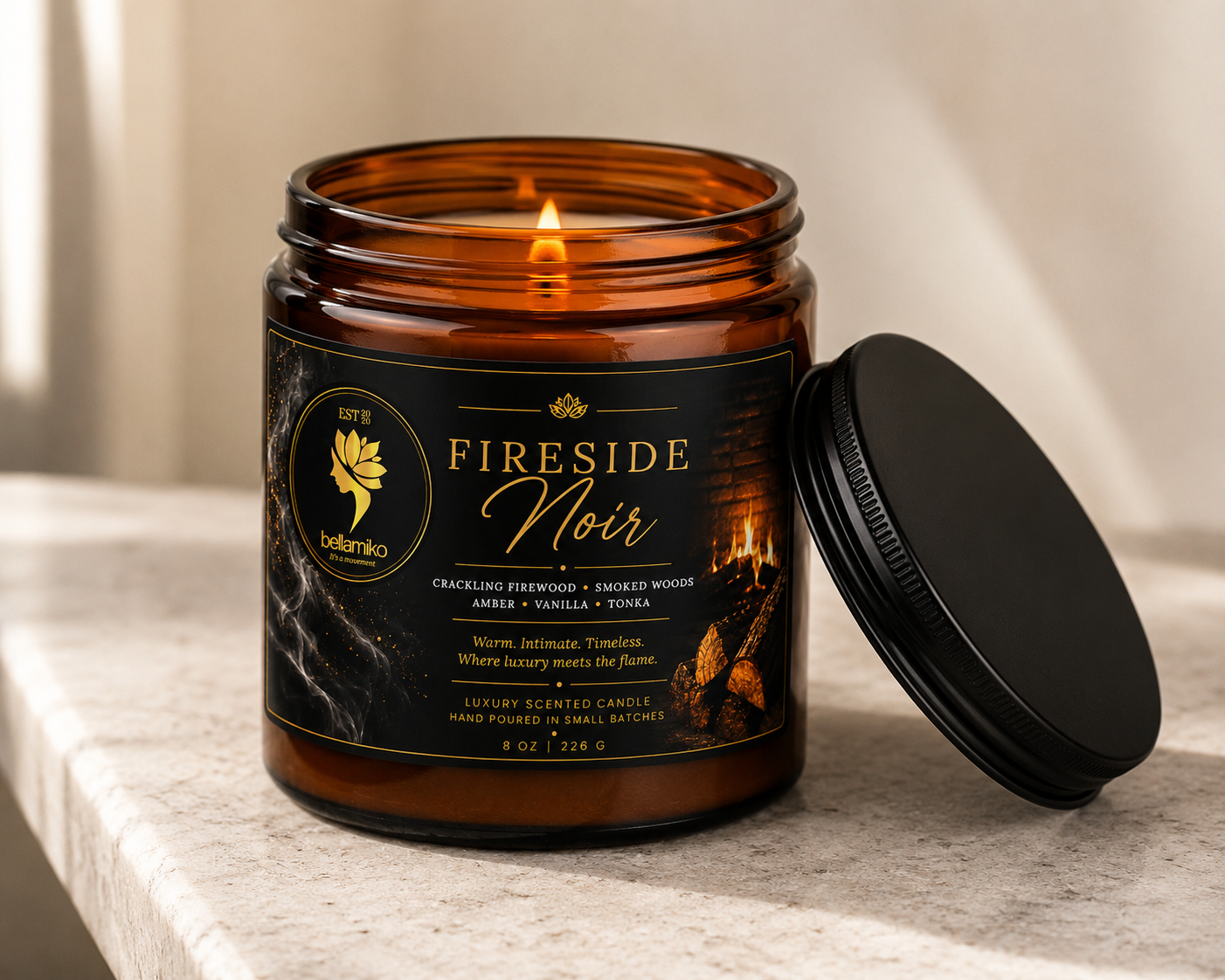 Fireside Noir – 8 oz Luxury Soy Candle