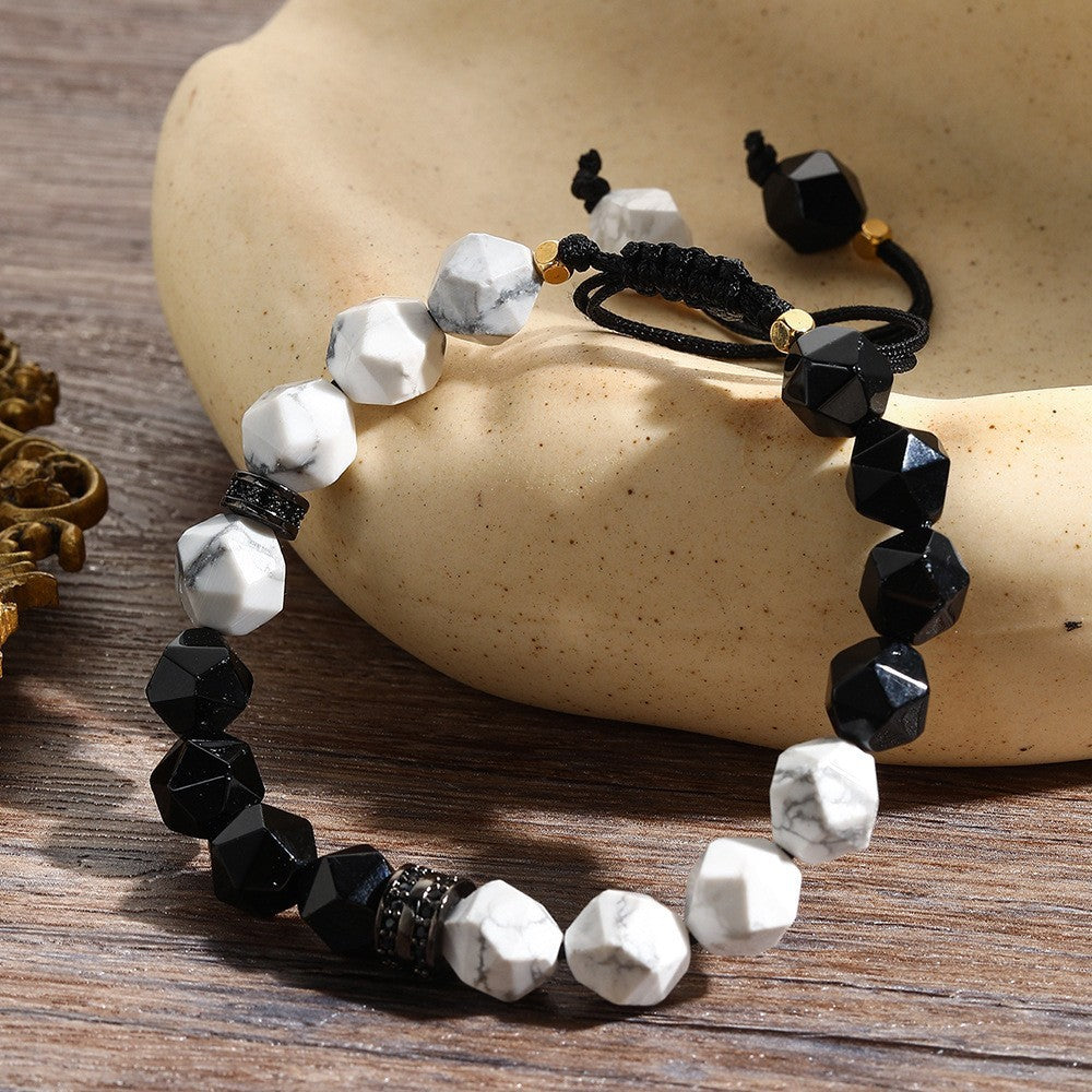 Bracelet Natural Rhombus Black Agate Woven